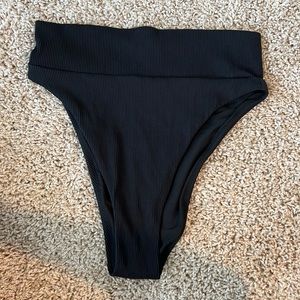 Aerie ribbed high cut cheeky bikini bottoms. Black, size small.